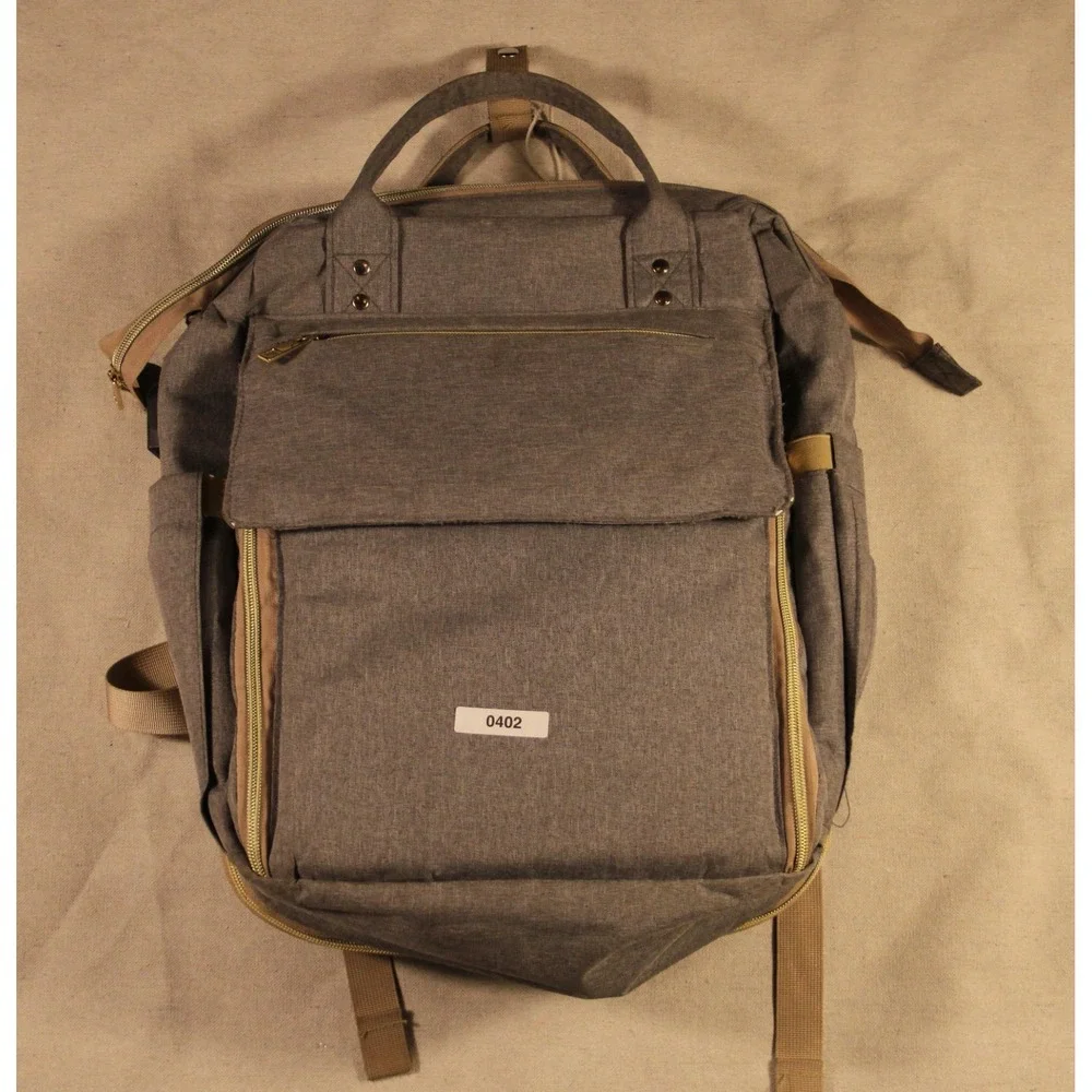 Backpack Diaper Bag Gray Multi Pocket Fold-Out Changing Pad Travel Baby Bag - Picture 2 of 7